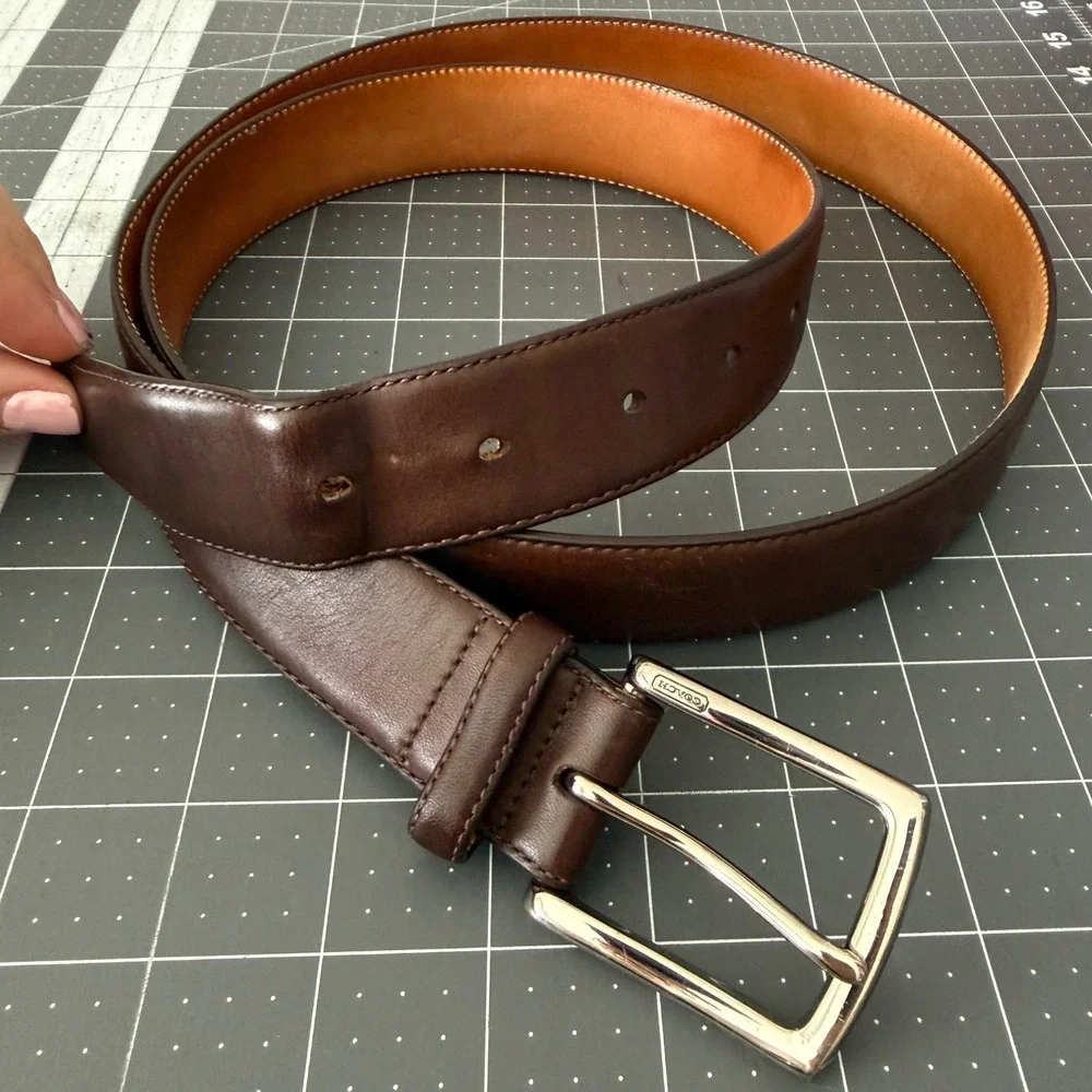 Coach Mens 44 Mahogany Leather Dress Belt Silver Buckle Preppy Heritage Luxury